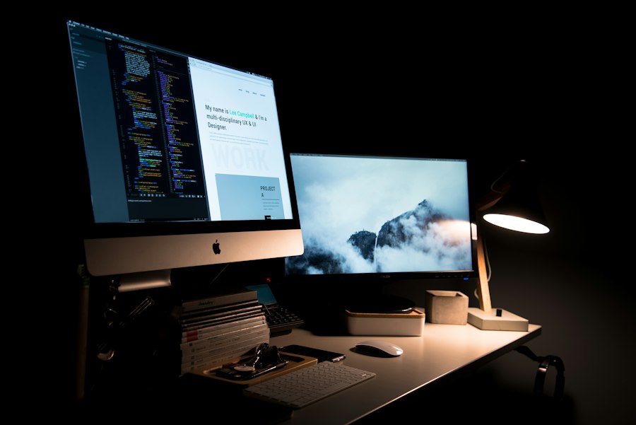 Web design and development workspace with code